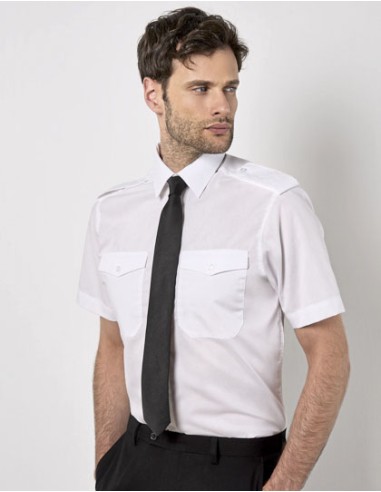 KUS-KK133-Mens Tailored Fit Pilot Shirt Short Sleeve